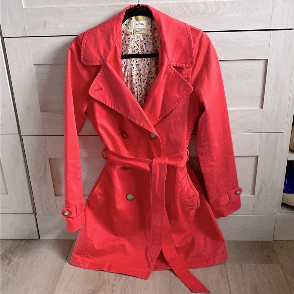 Fossil Coral Double-Breasted Trench Coat